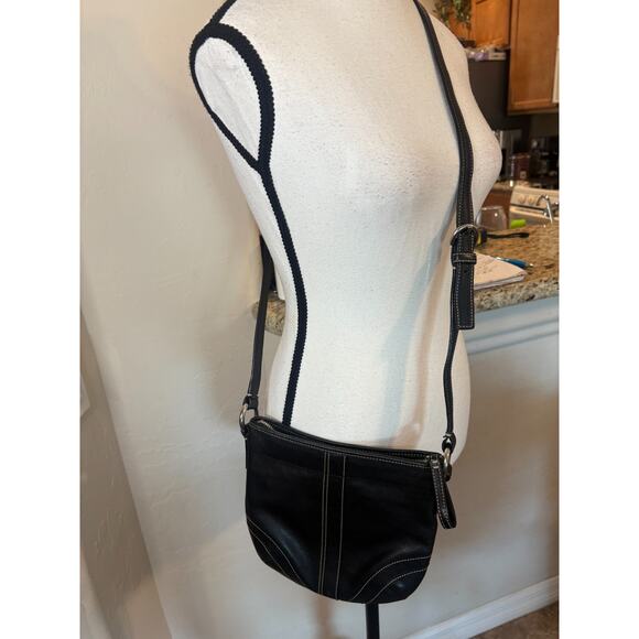 COACH ICONIC Y2K SMALL SOHO CROSSBODY BAG BLACK LEATHER WITH WHITE STITCHING - Picture 3 of 4